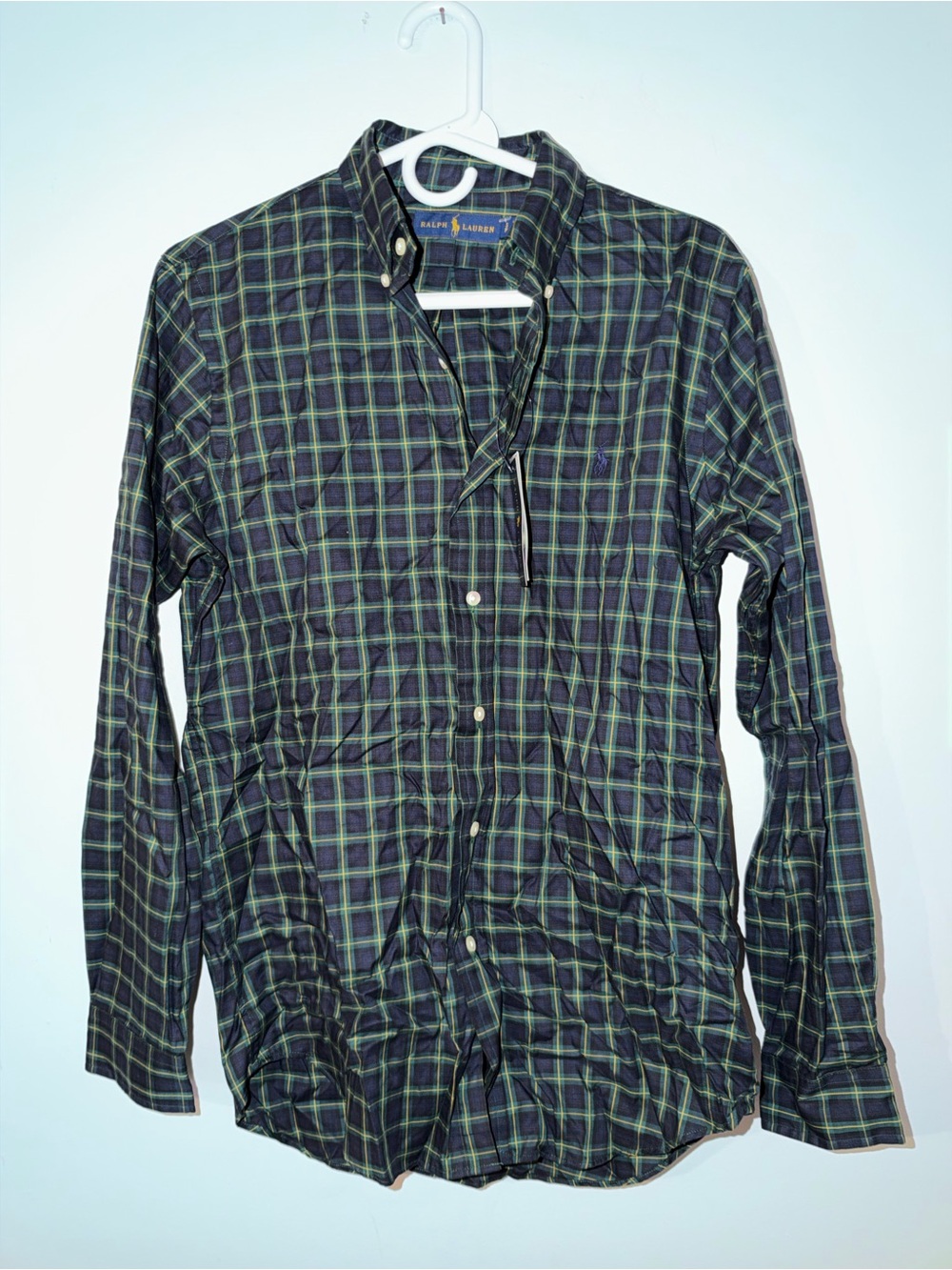 Ralph Lauren Plaid Button Down Shirt Green Navy 100% Cotton NWT